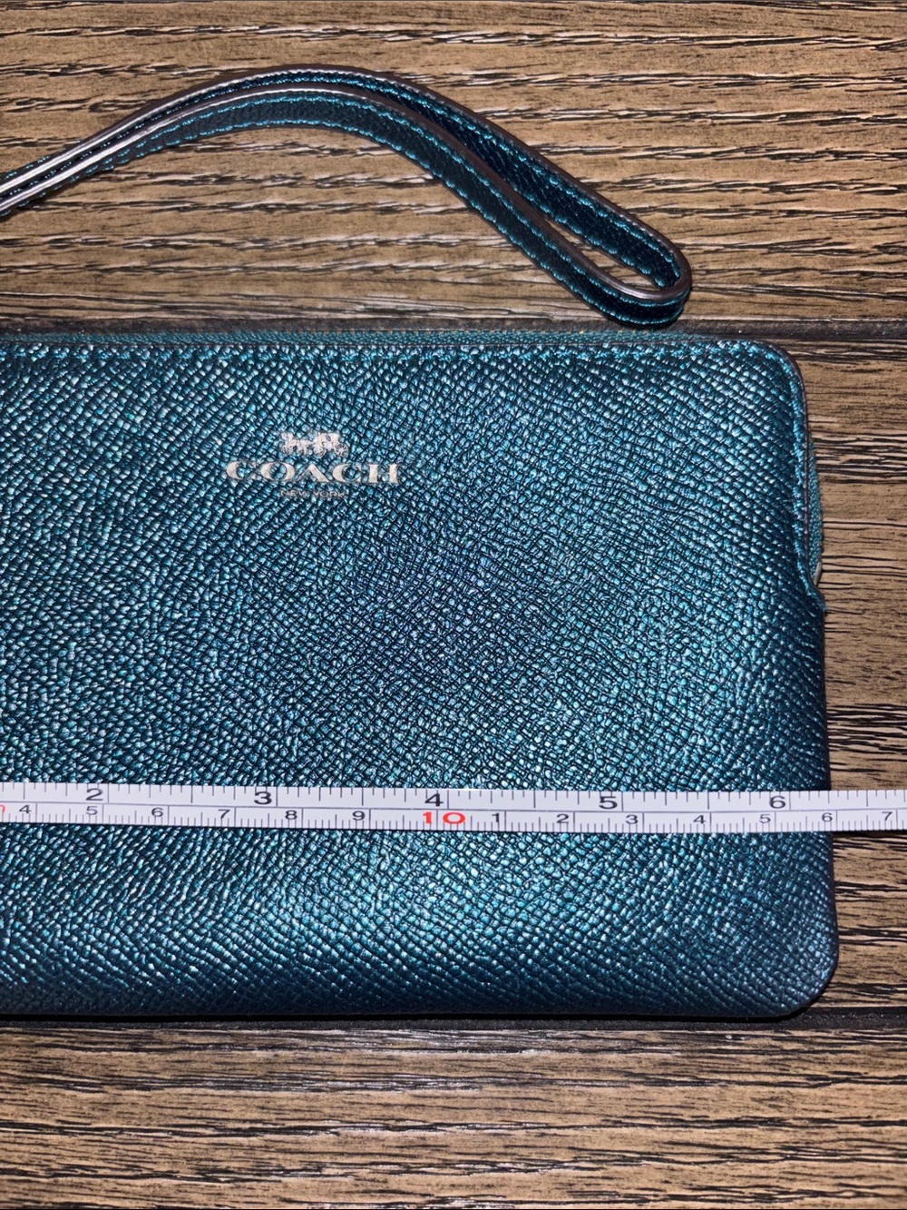 COACH Metallic Teal Leather Wristlet - Picture 3 of 5